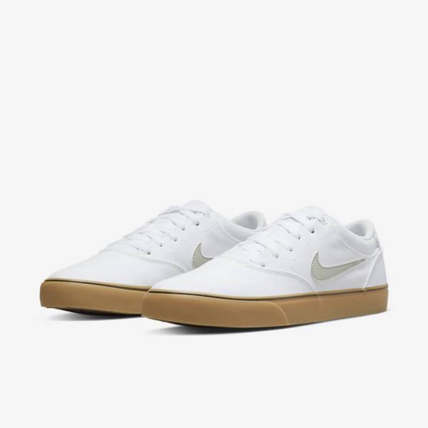 White / Light Brown / Light Beige Men's Nike SB Chron 2 Canvas Skate Shoes | NK146UJB