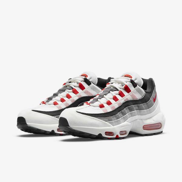 White / Light Grey / Red Men's Nike Air Max 95 Sneakers | NK918HUQ