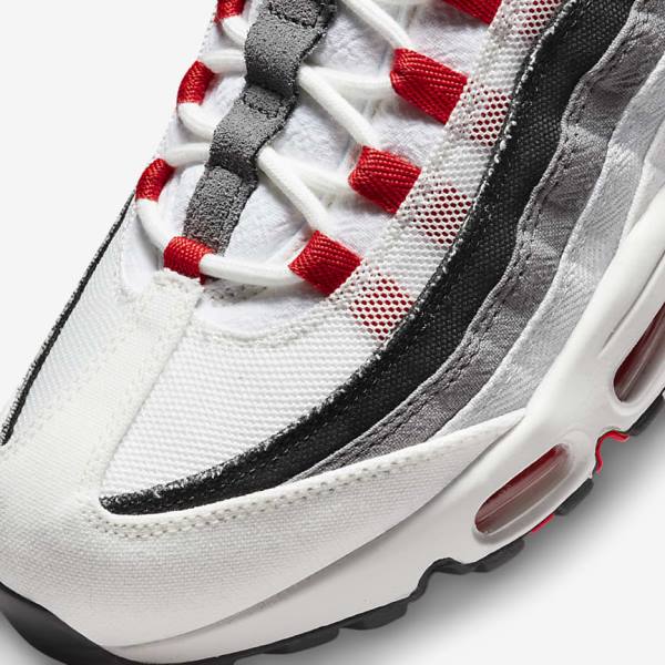 White / Light Grey / Red Men's Nike Air Max 95 Sneakers | NK918HUQ