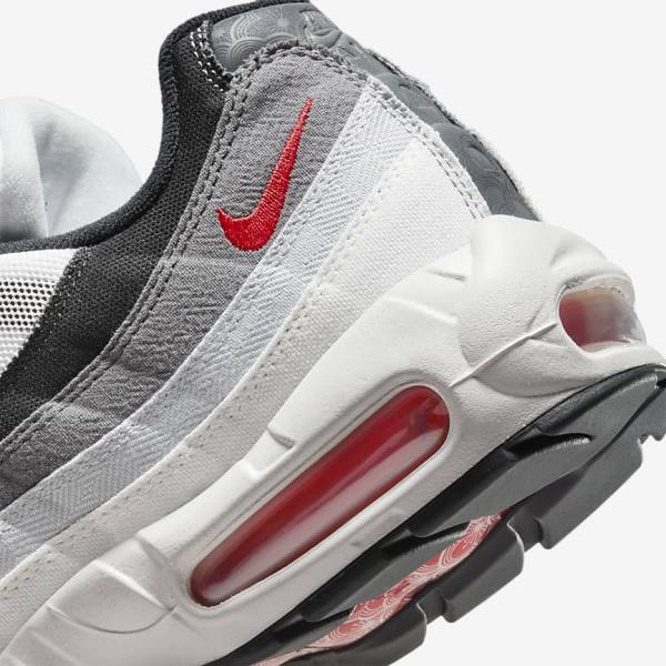 White / Light Grey / Red Men's Nike Air Max 95 Sneakers | NK918HUQ