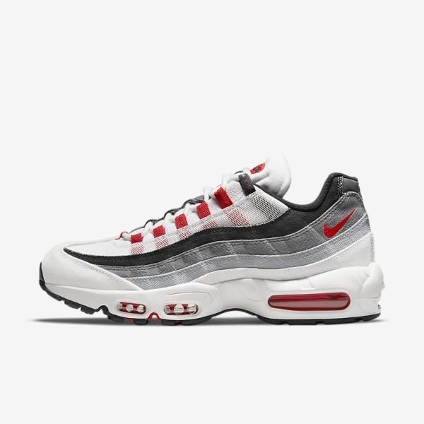 White / Light Grey / Red Men\'s Nike Air Max 95 Sneakers | NK918HUQ