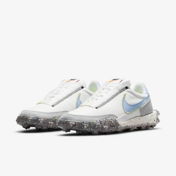 White / Light Lemon Women's Nike Waffle Racer Crater Sneakers | NK420ASI