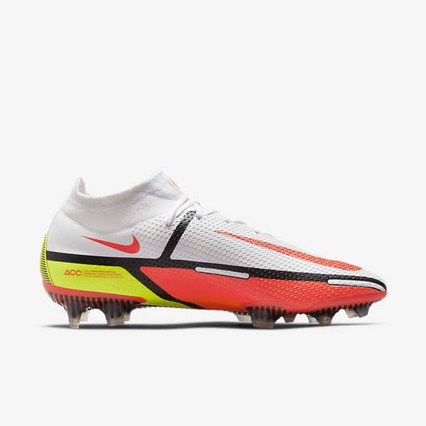 White / Light Red Men's Nike Phantom GT2 Dynamic Fit Elite FG Firm-Ground Football Shoes | NK042IKE