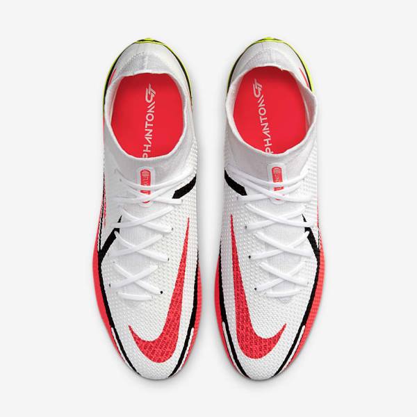 White / Light Red Men's Nike Phantom GT2 Dynamic Fit Elite FG Firm-Ground Football Shoes | NK042IKE