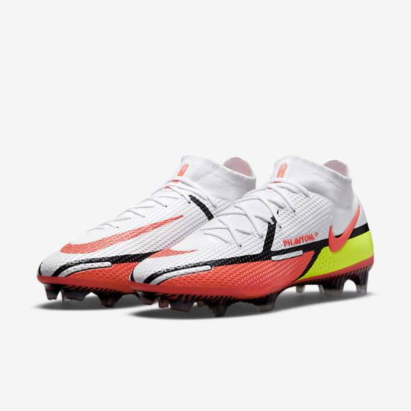 White / Light Red Men's Nike Phantom GT2 Dynamic Fit Elite FG Firm-Ground Football Shoes | NK042IKE