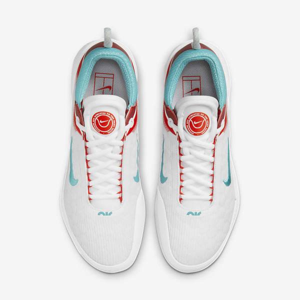 White / Light Silver / Red / Turquoise Men's Nike NikeCourt Zoom NXT Hard Court Tennis Shoes | NK362FHI