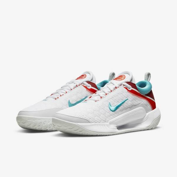 White / Light Silver / Red / Turquoise Men's Nike NikeCourt Zoom NXT Hard Court Tennis Shoes | NK362FHI