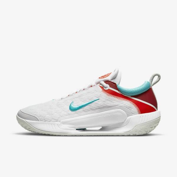 White / Light Silver / Red / Turquoise Men\'s Nike NikeCourt Zoom NXT Hard Court Tennis Shoes | NK362FHI