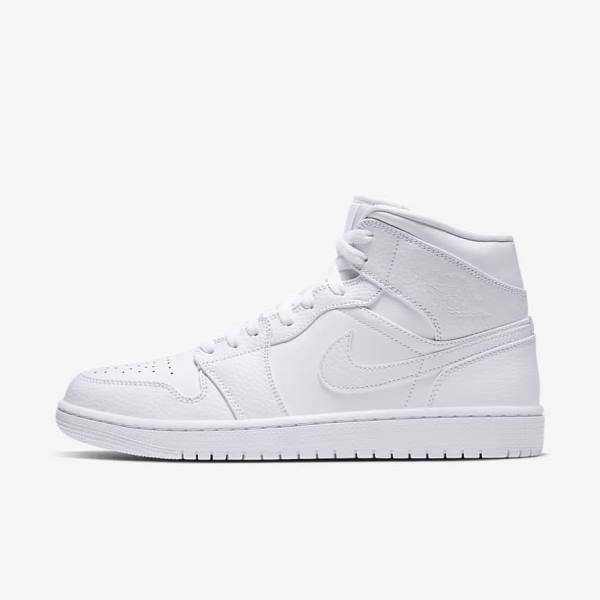 White Men\'s Nike Air Jordan 1 Mid Sneakers | NK024BCR