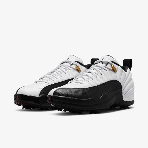 White / Metal Gold / Black Men's Nike Air Jordan XII Low Jordan Shoes | NK830DOI