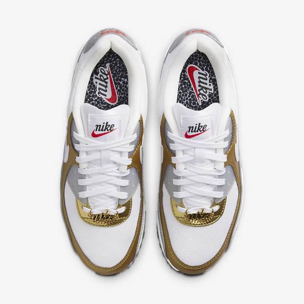 White / Metal Gold / Metal Silver / White Women's Nike Air Max 90 SE Sneakers | NK750MKS