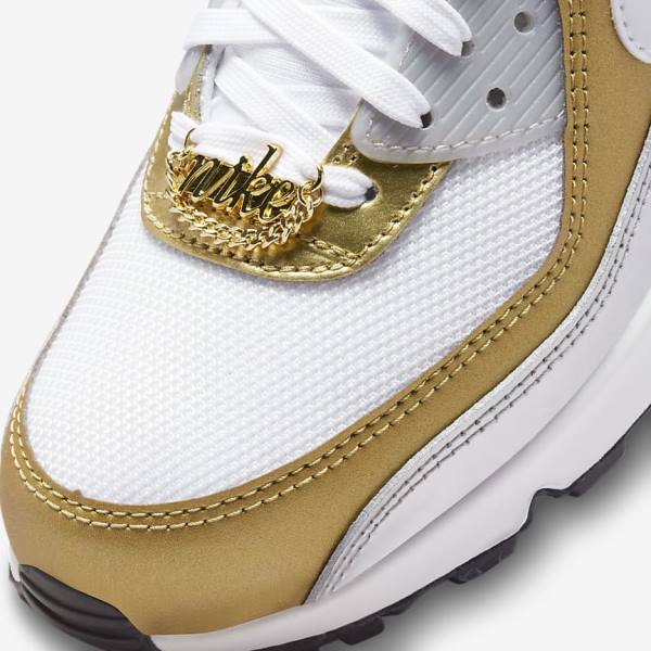 White / Metal Gold / Metal Silver / White Women's Nike Air Max 90 SE Sneakers | NK750MKS