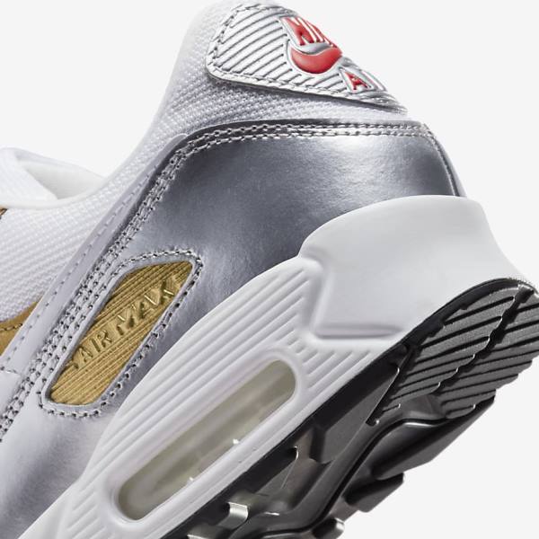 White / Metal Gold / Metal Silver / White Women's Nike Air Max 90 SE Sneakers | NK750MKS