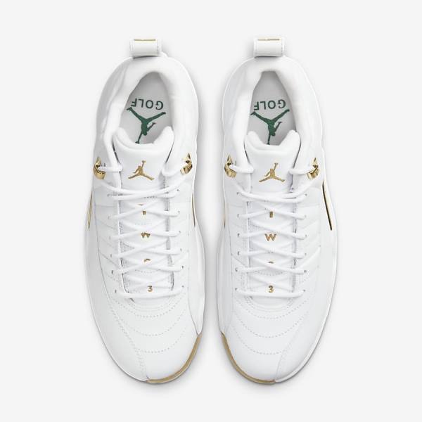 White / Metal Gold / White Men's Nike Jordan XII G Jordan Shoes | NK791EPF