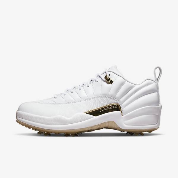 White / Metal Gold / White Men\'s Nike Jordan XII G Jordan Shoes | NK791EPF