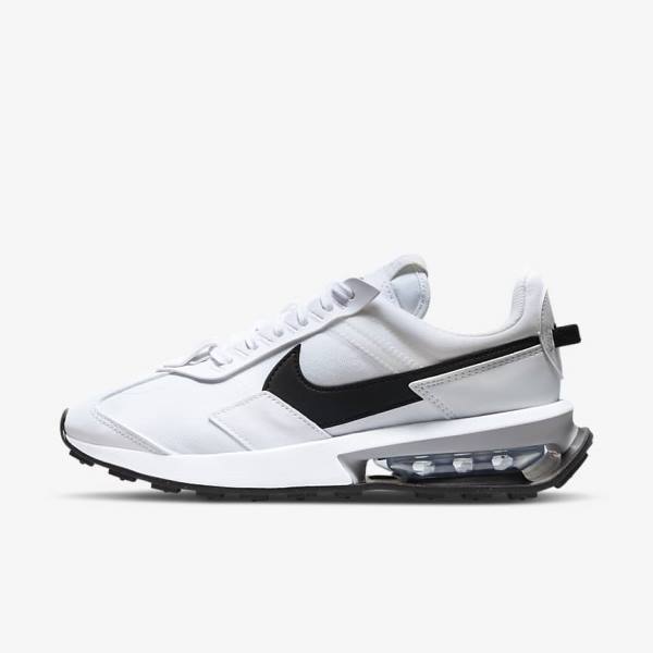 White / Metal Silver / Black Women\'s Nike Air Max Pre-Day Sneakers | NK049GTY