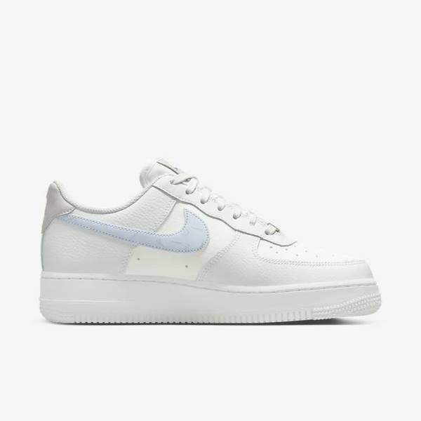 White / Metal Silver / Light Blue Women's Nike Air Force 1 07 Sneakers | NK045ZTN