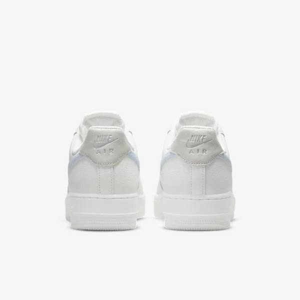 White / Metal Silver / Light Blue Women's Nike Air Force 1 07 Sneakers | NK045ZTN