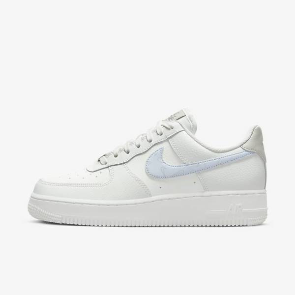 White / Metal Silver / Light Blue Women\'s Nike Air Force 1 07 Sneakers | NK045ZTN