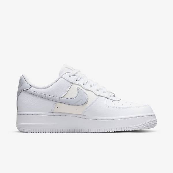 White / Metal Silver / Platinum Women's Nike Air Force 1 07 Sneakers | NK380LVF