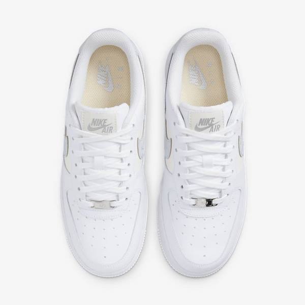 White / Metal Silver / Platinum Women's Nike Air Force 1 07 Sneakers | NK380LVF