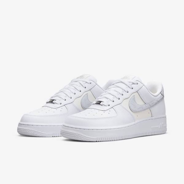 White / Metal Silver / Platinum Women's Nike Air Force 1 07 Sneakers | NK380LVF