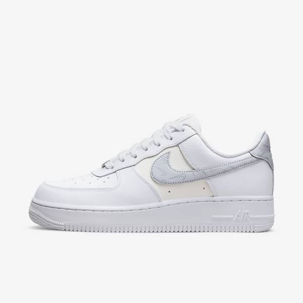 White / Metal Silver / Platinum Women\'s Nike Air Force 1 07 Sneakers | NK380LVF