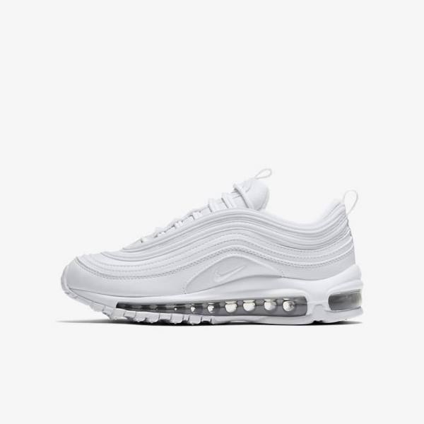 White / Metal Silver / White Kids\' Nike Air Max 97 Older Sneakers | NK024VMC