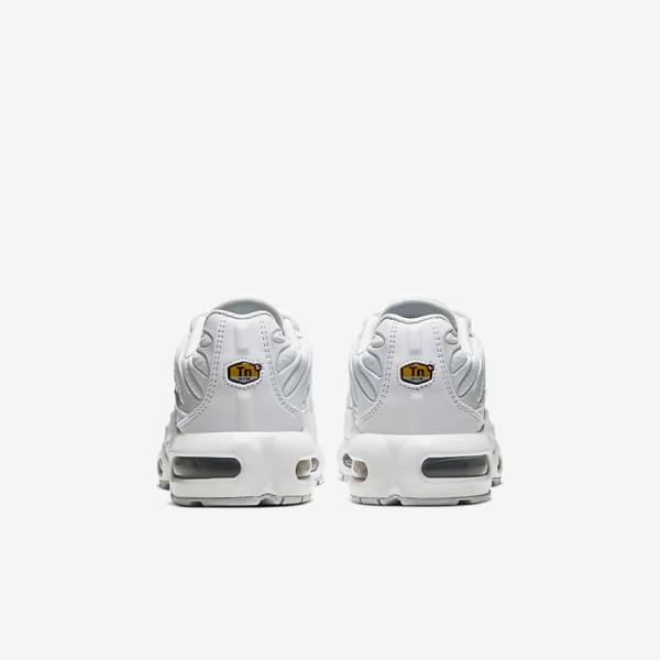 White / Metal Silver / White Kids' Nike Air Max Plus Older Sneakers | NK741HBR