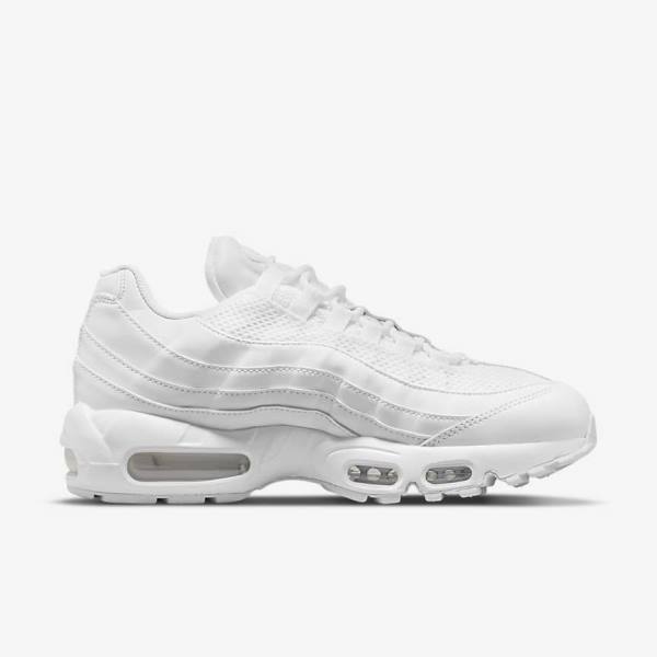 White / Metal Silver / White Women's Nike Air Max 95 Sneakers | NK261SLR