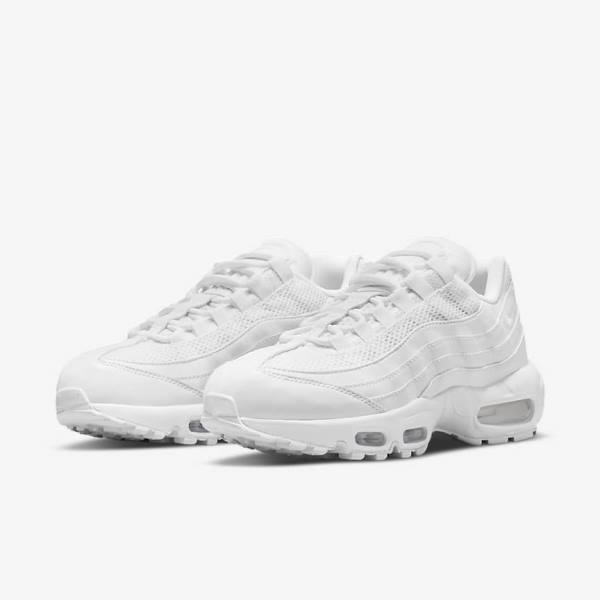 White / Metal Silver / White Women's Nike Air Max 95 Sneakers | NK261SLR