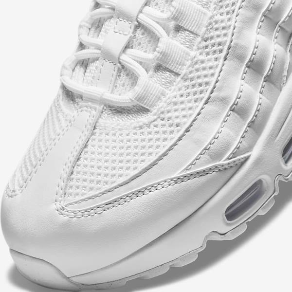 White / Metal Silver / White Women's Nike Air Max 95 Sneakers | NK261SLR