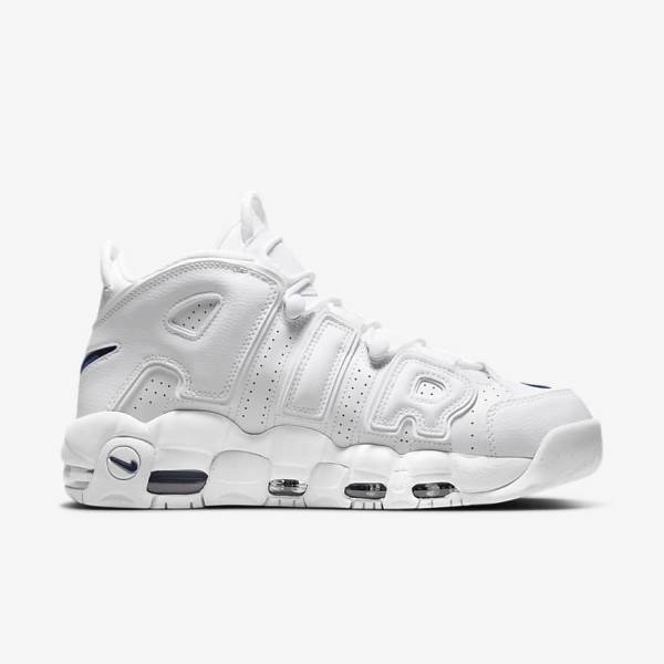 White / Navy Men's Nike Air More Uptempo 96 Sneakers | NK152DMQ