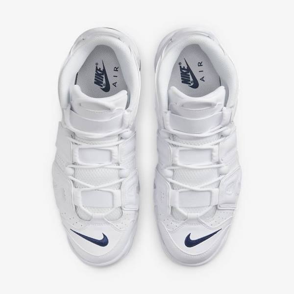 White / Navy Men's Nike Air More Uptempo 96 Sneakers | NK152DMQ