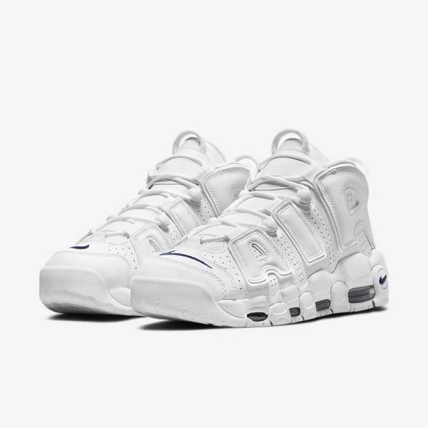 White / Navy Men's Nike Air More Uptempo 96 Sneakers | NK152DMQ