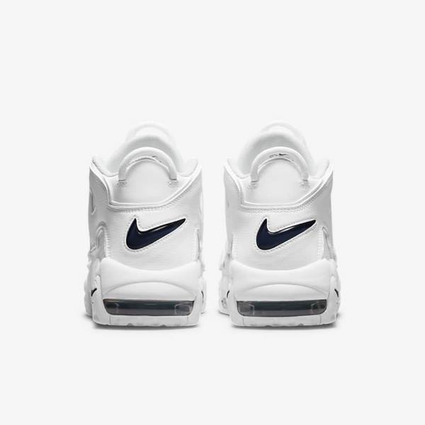 White / Navy Men's Nike Air More Uptempo 96 Sneakers | NK152DMQ