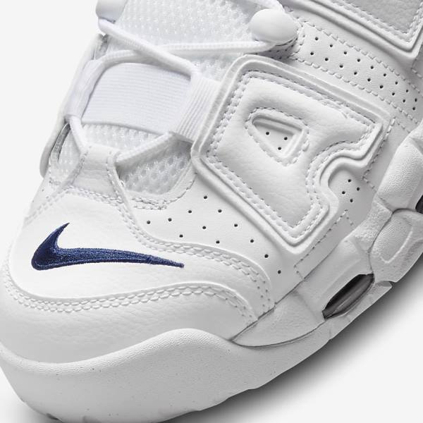 White / Navy Men's Nike Air More Uptempo 96 Sneakers | NK152DMQ