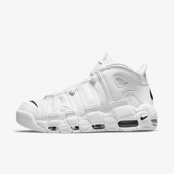 White / Navy Men\'s Nike Air More Uptempo 96 Sneakers | NK152DMQ