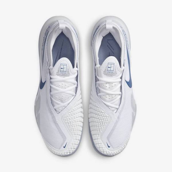 White / Navy Men's Nike NikeCourt React Vapor NXT Hard-Court Tennis Shoes | NK920YQT