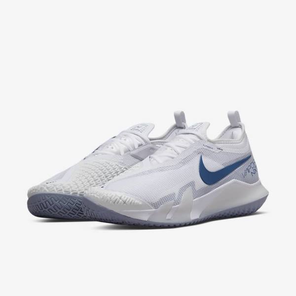 White / Navy Men's Nike NikeCourt React Vapor NXT Hard-Court Tennis Shoes | NK920YQT