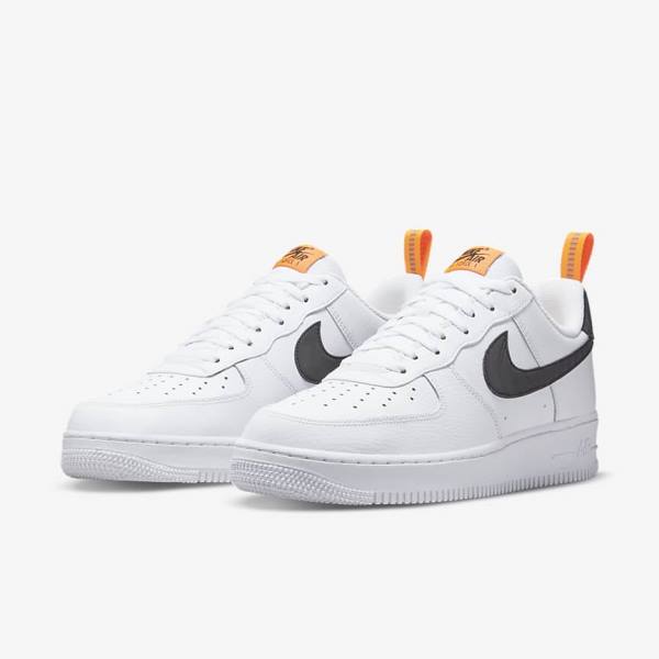 White / Orange / Silver / Black Men's Nike Air Force 1 Sneakers | NK793JZO