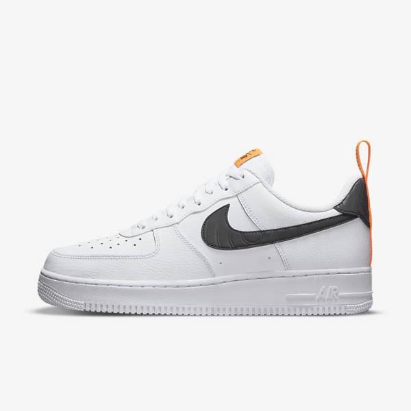 White / Orange / Silver / Black Men\'s Nike Air Force 1 Sneakers | NK793JZO