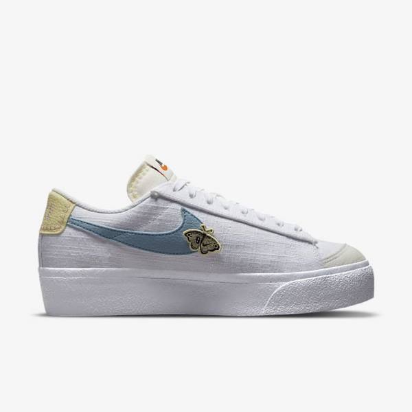 White / Pink / White / Blue Women's Nike Blazer Low Platform Next Nature Sneakers | NK108GSR