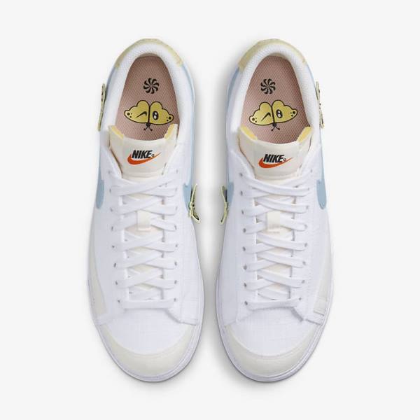 White / Pink / White / Blue Women's Nike Blazer Low Platform Next Nature Sneakers | NK108GSR