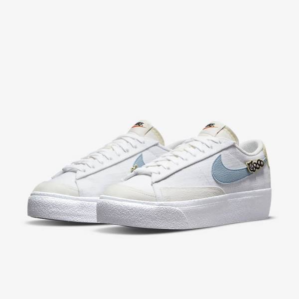 White / Pink / White / Blue Women's Nike Blazer Low Platform Next Nature Sneakers | NK108GSR