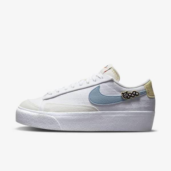 White / Pink / White / Blue Women\'s Nike Blazer Low Platform Next Nature Sneakers | NK108GSR