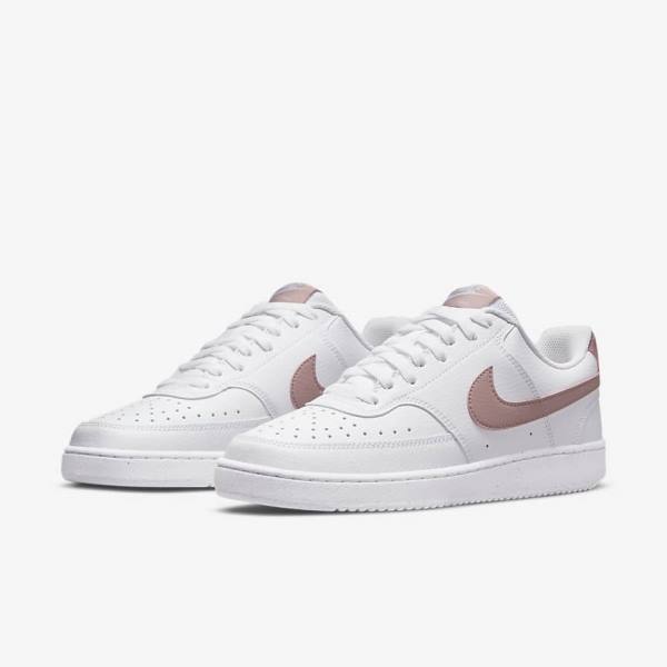 White / Pink Women's Nike Court Vision Low Next Nature Sneakers | NK023HTO