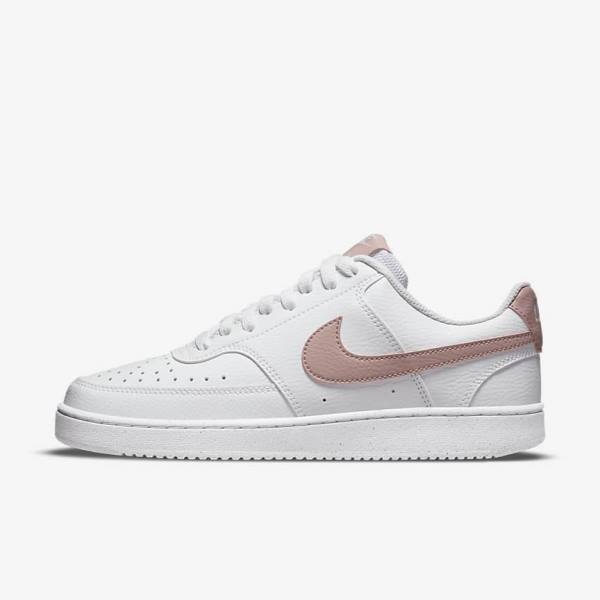 White / Pink Women\'s Nike Court Vision Low Next Nature Sneakers | NK023HTO