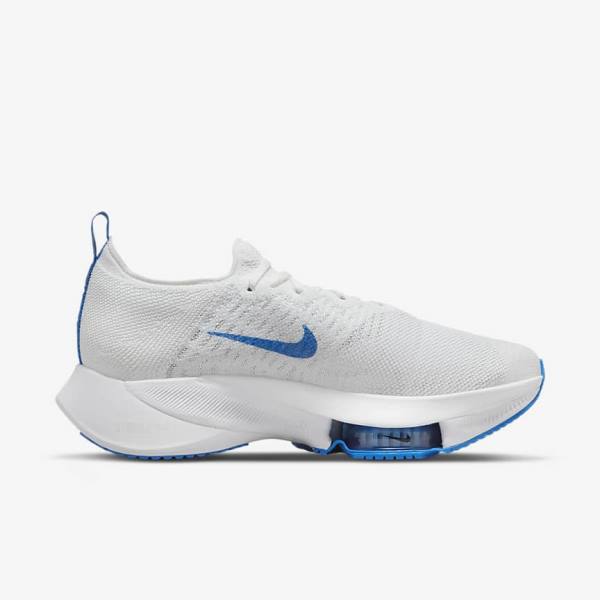 White / Platinum / Black / Blue Men's Nike Air Zoom Tempo NEXT% Road Running Shoes | NK843JNF