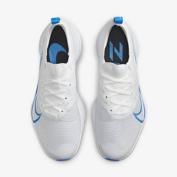 White / Platinum / Black / Blue Men's Nike Air Zoom Tempo NEXT% Road Running Shoes | NK843JNF